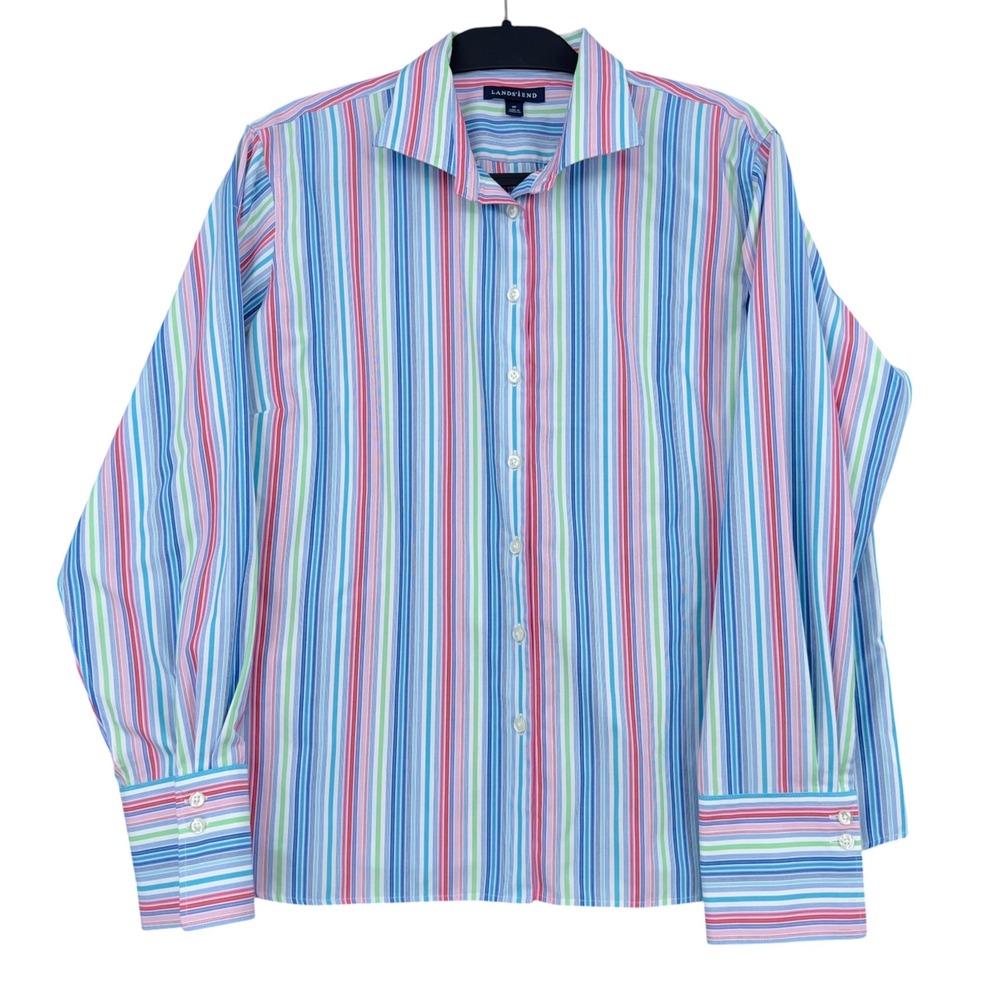 Lands End Button Down Shirt Womens 18P 100% Cotton Striped Multicolor